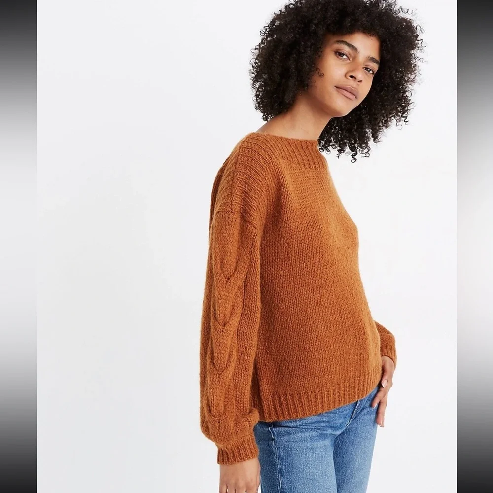 Madewell Cable Knit Sweater Alpaca Blend Brown Size Small - Picture 2 of 7